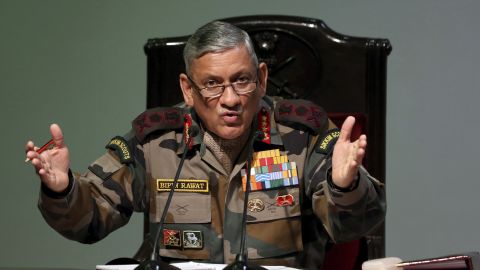 Gen. Bipin Rawat speaks at a news conference in New Delhi on January 12, 2018.