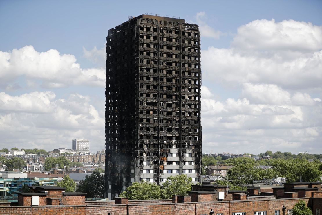 The remains of Grenfell Tower are pictured, in west London on June 15, 2017.