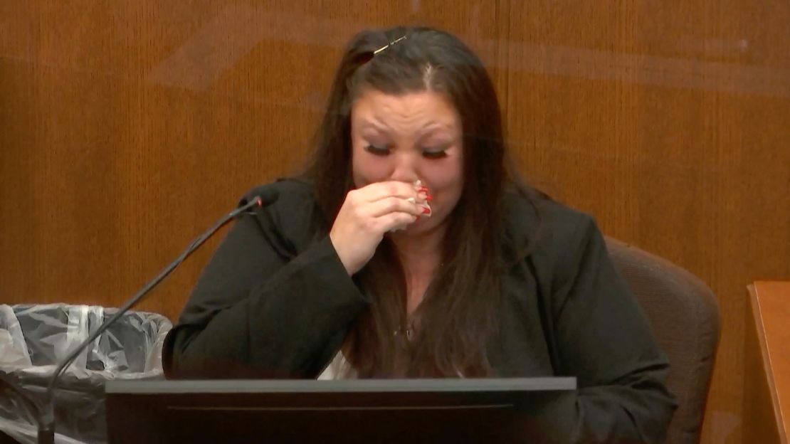 Katie Bryant, Daunte Wright's mother, cries during testimony on Wednesday, December 8, 2021. 