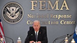 US President Joe Biden participates in a briefing on the upcoming Atlantic hurricane season at FEMA headquarters on May 24, 2021 in Washington, DC. 