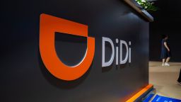 TIANJIN, CHINA - 2021/05/23: Logo of Didi, at the exhibit booth of Didi Chuxing in the 5th World Intelligence congress.  Didi Chuxing, China's largest ride-hailing company, makes its New York Stock Exchange debut on June 30. (Photo by Zhang Peng/LightRocket via Getty Images)