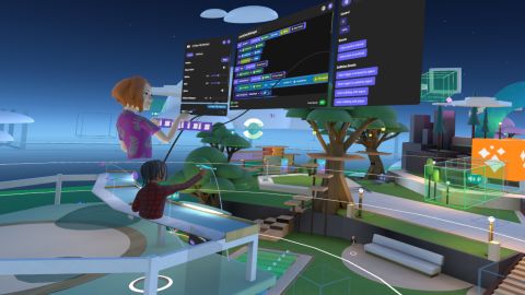 Facebook's new social app for VR, Horizon Worlds, encourages users to hang out together and create new virtual worlds.