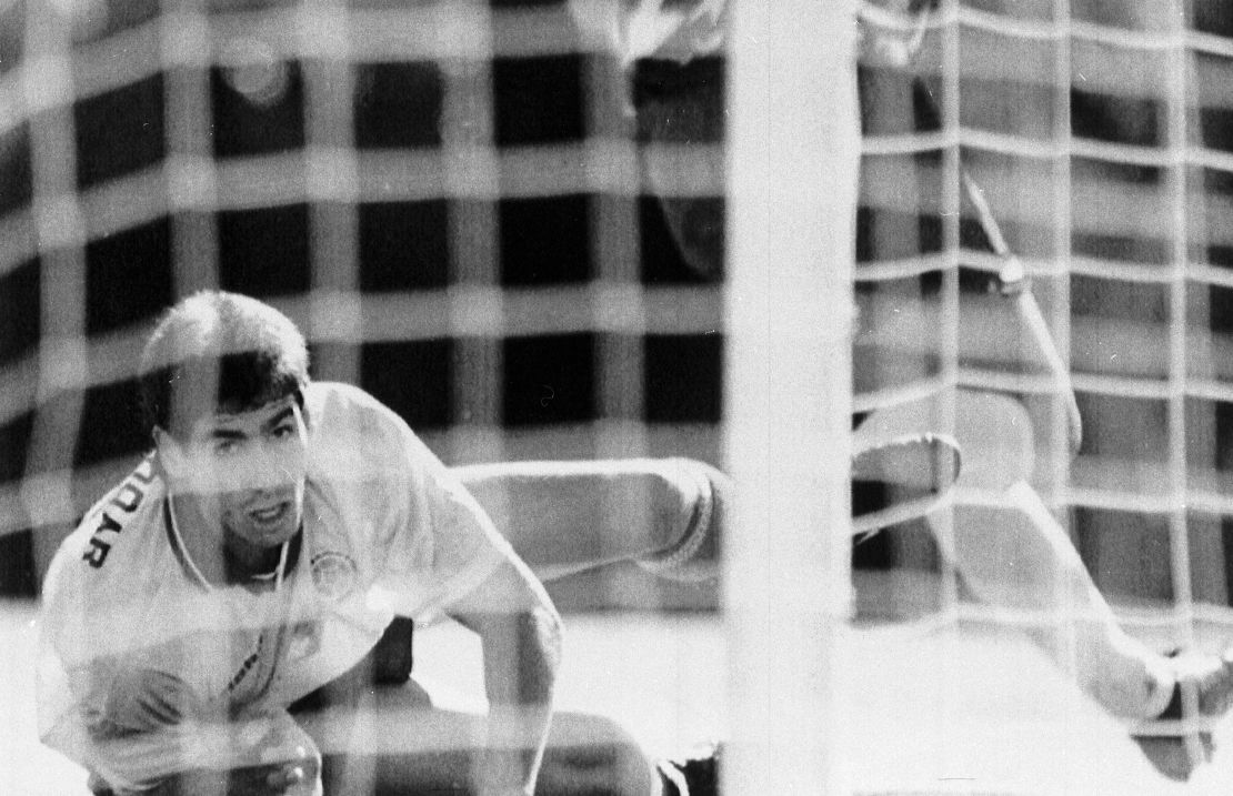 Andrés Escobar, seen here on the ground during Colombia's 2-1 loss to the US in the 1994 World Cup, was shot dead in his home town of Medellin just days after his own goal contributed to the Cafeteros' defeat.