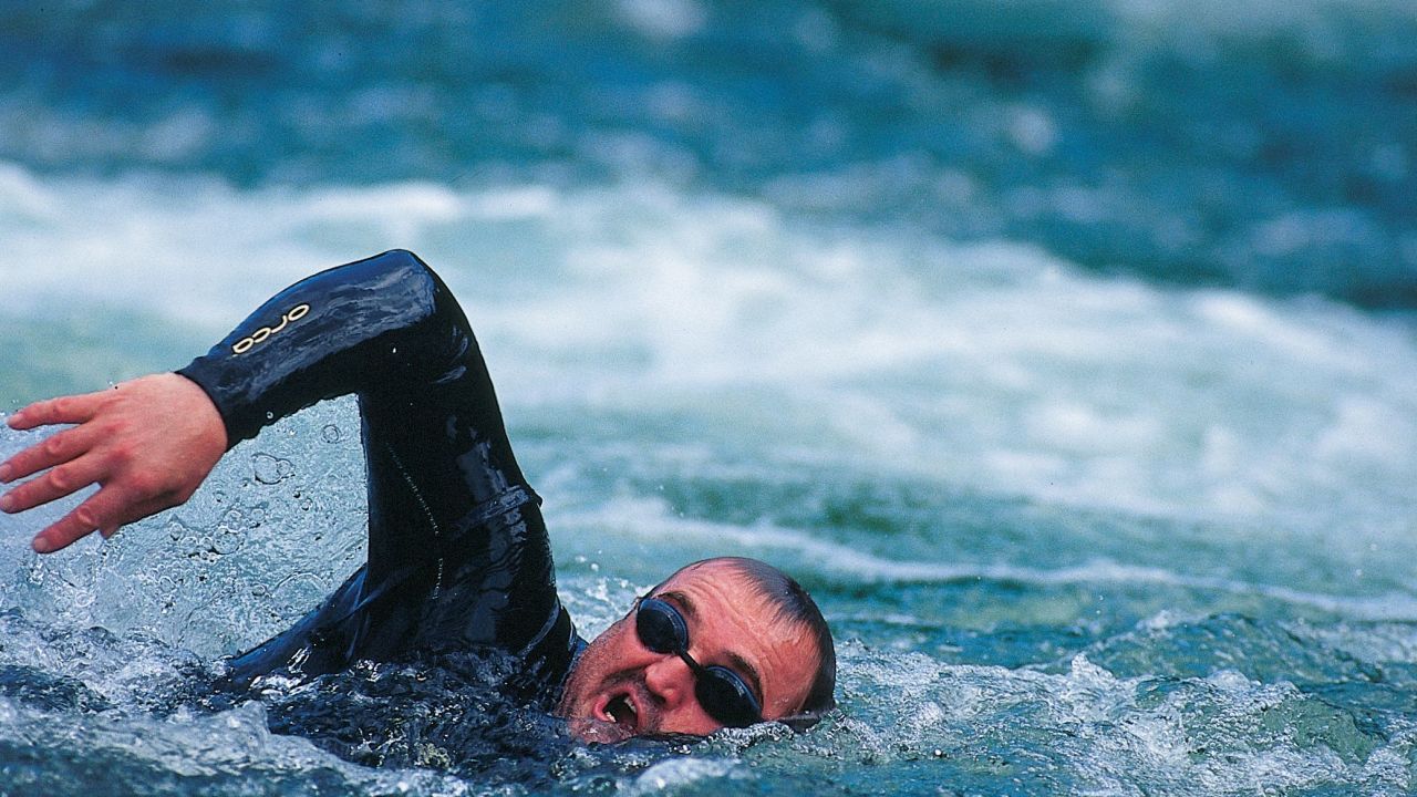 Martin Strel swimming in the Danube.
