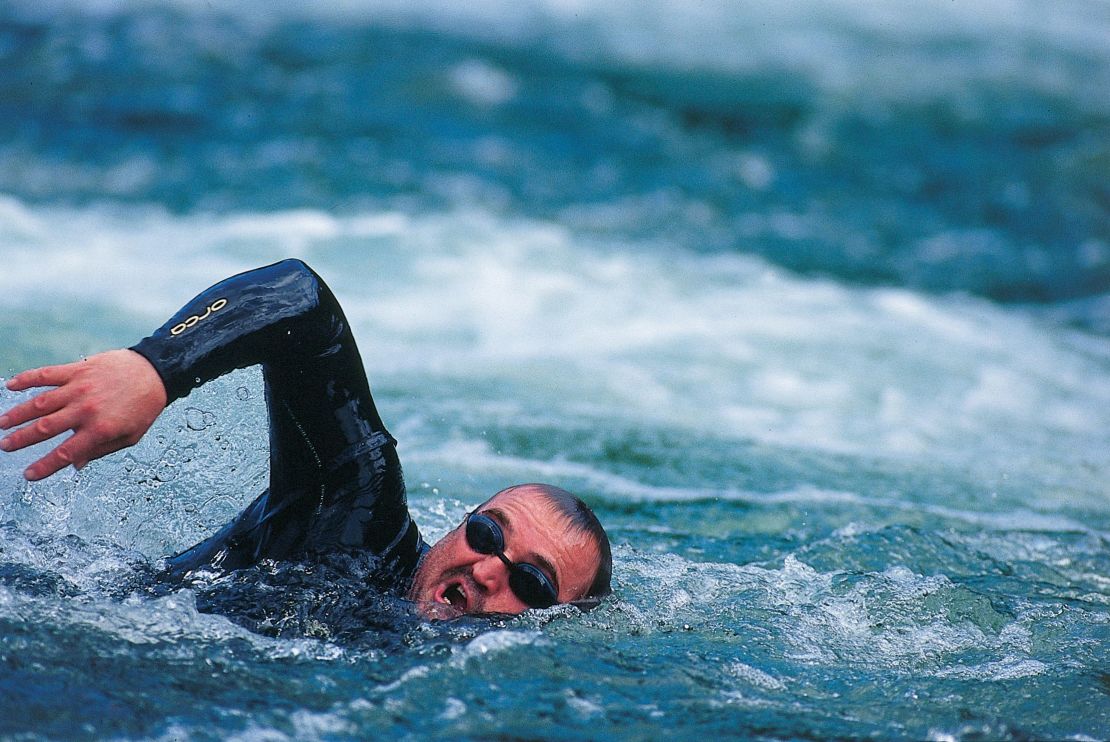Martin Strel swimming in the Danube.
