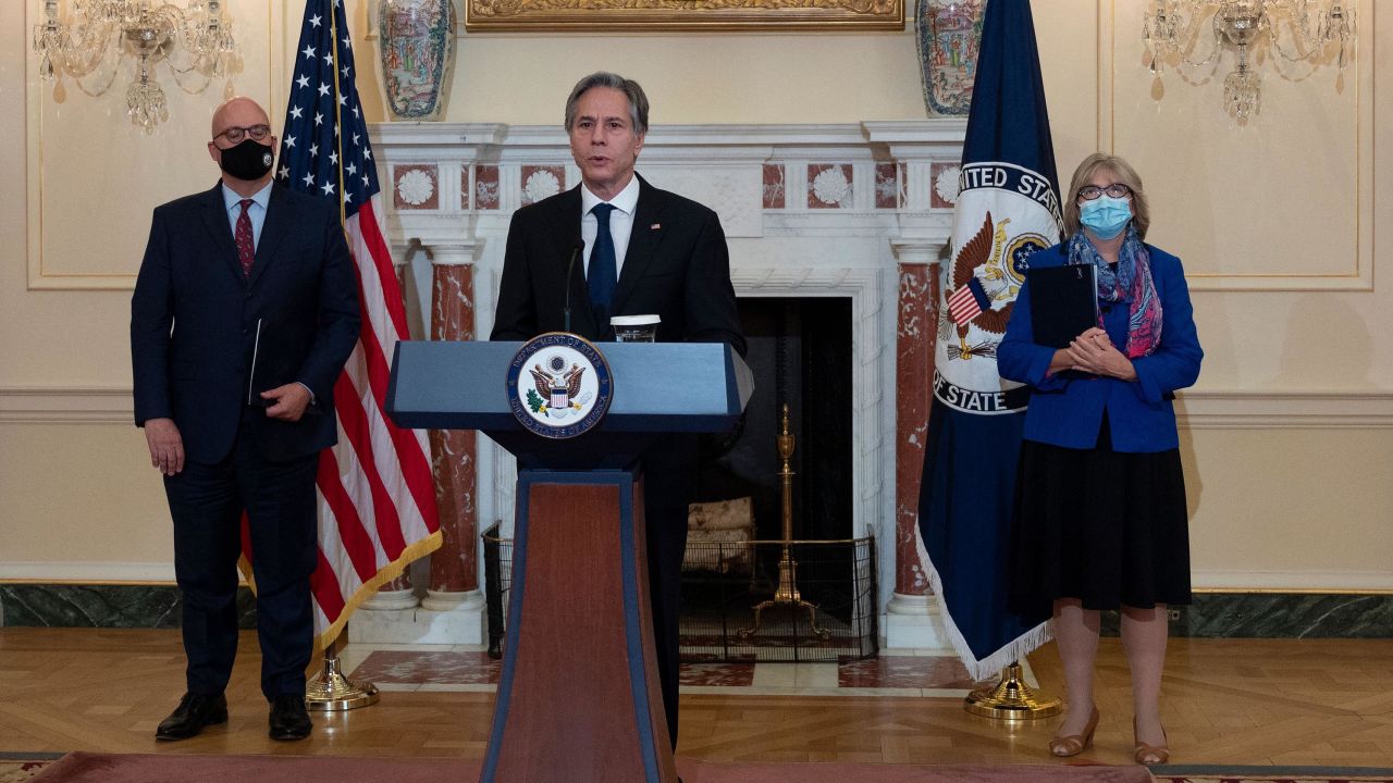 US Secretary of State Antony Blinken speaks during remarks on Havana syndrome in the Benjamin Franklin Room of the State Department in Washington on November 5, 2021.