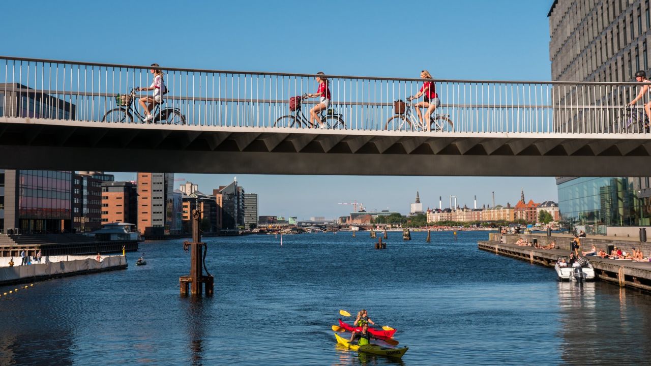 Copenhagen's "Bicycle Snake" bridge opened in 2014. 