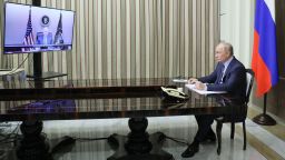 TOPSHOT - Russian President Vladimir Putin attends a meeting with US President Joe Biden via a video call in the Black Sea resort of Sochi on December 7, 2021. (Photo by Mikhail Metzel / SPUTNIK / AFP) (Photo by MIKHAIL METZEL/SPUTNIK/AFP via Getty Images)