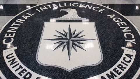 The Central Intelligence Agency (CIA) logo is displayed in the lobby of CIA Headquarters in Langley, Virginia.