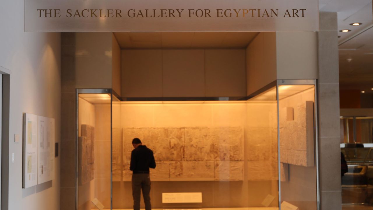 A sign welcomes visitors to the Sackler Wing at the Metropolitan Museum of Art in New York in 2019. 