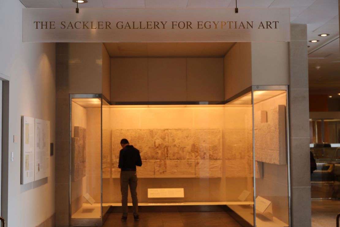 A sign welcomes visitors to the Sackler Wing at the Metropolitan Museum of Art in New York in 2019. 