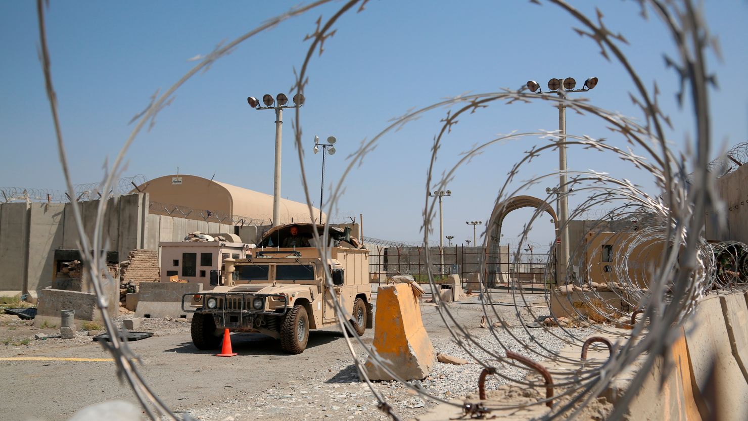 An Afghan military vehicle is parked outside Bagram air base on July 16, 2021, after all US and NATO forces have left the base, in Parwan province, Afghanistan. 