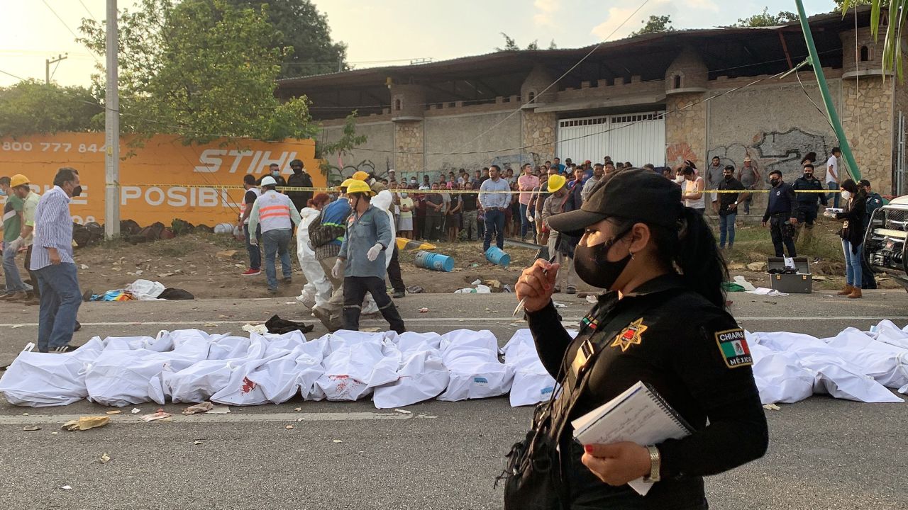Images from the scene showed the bodies of those who died, many of them believed to be migrants. 