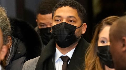 Actor Jussie Smollett (center) returns to the Leighton Criminal Courthouse on Thursday in Chicago, and was found guilty on five of six counts.