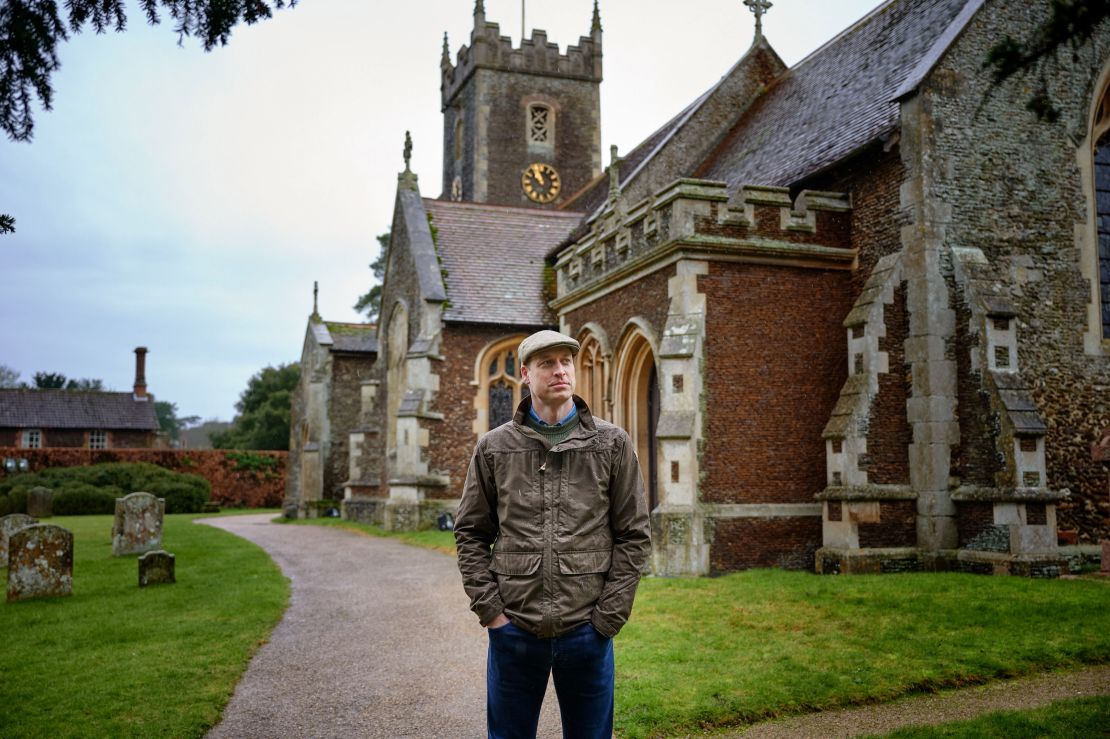 Prince William walks near St. Mary Magdalene Church on the Sandringham Estate in Norfolk.