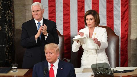 Pelosi appears to rip a copy of then-President Donald Trump's speech after he delivered the State of the Union address in 2020.