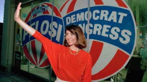 Then a congressional candidate, Pelosi waves in San Francisco on April 7, 1987. 