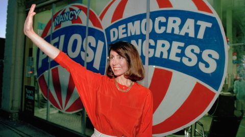 Then a congressional candidate, Pelosi waves in San Francisco on April 7, 1987.