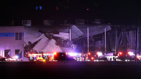 The Amazon distribution center is partially collapsed in Edwardsville, Illinois. 