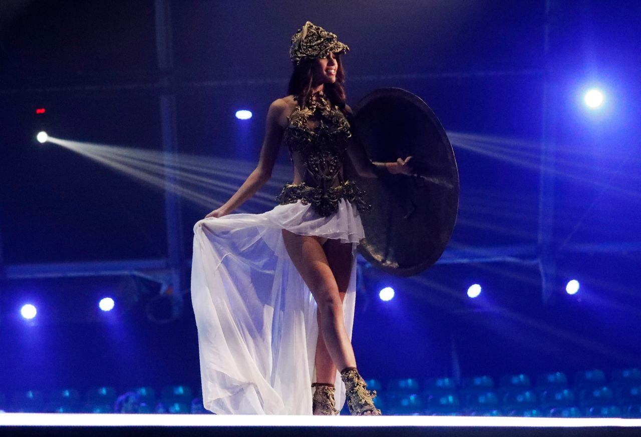 Greece's Sofia Arapogianni performs as she takes part in the National Costume portion of the Miss Universe pageant, in Eilat, Israel, on Friday.