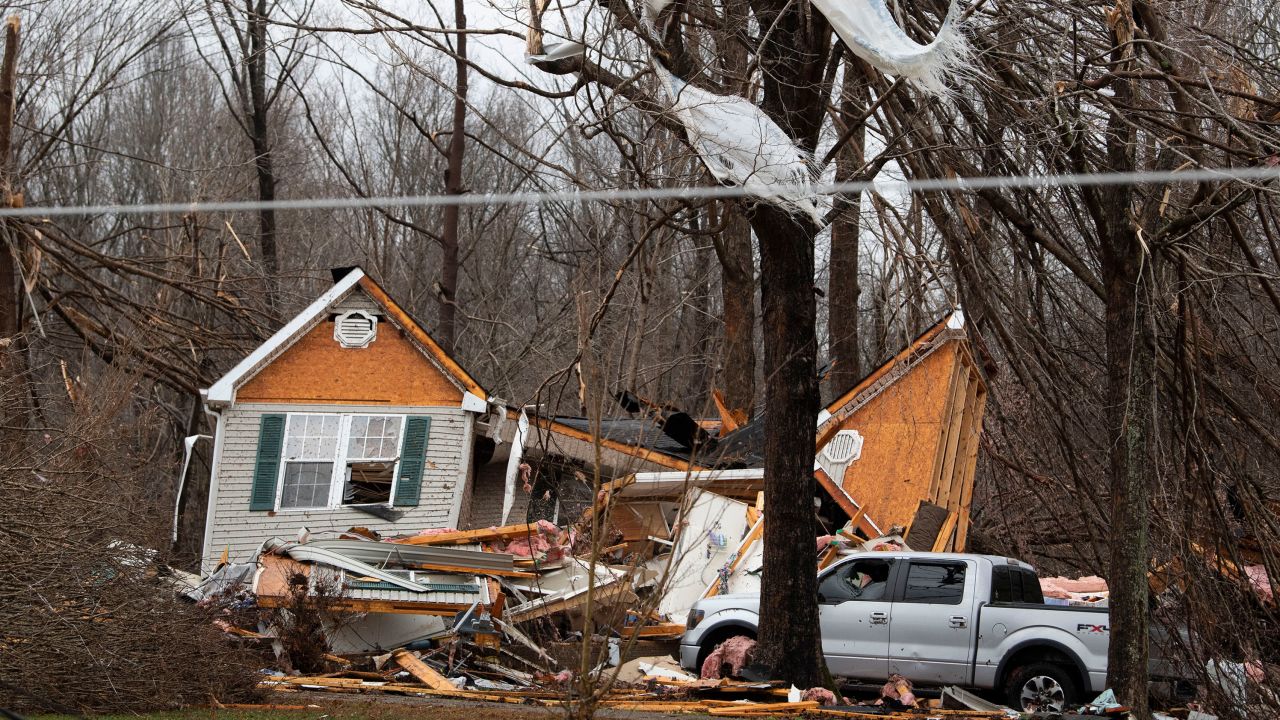 Residents of Dickson County, Tennessee, survey the damage.