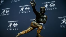 NEW YORK, NY - DECEMBER 08:  The Heisman Trophy is displayed at a press conference for the 2018 Heisman Trophy Presentationon December 8, 2018 in New York City.  (Photo by Mike Stobe/Getty Images)