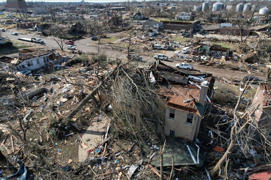 Destruction is seen in Mayfield on Saturday, December 11.