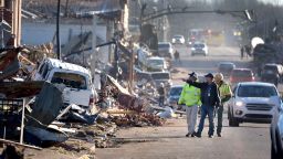 Homes and business are reduced to rubble after a tornado ripped through the area two days prior, on December 12, in Mayfield, Kentucky.