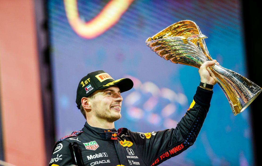 Max Verstappen celebrates his win. 
