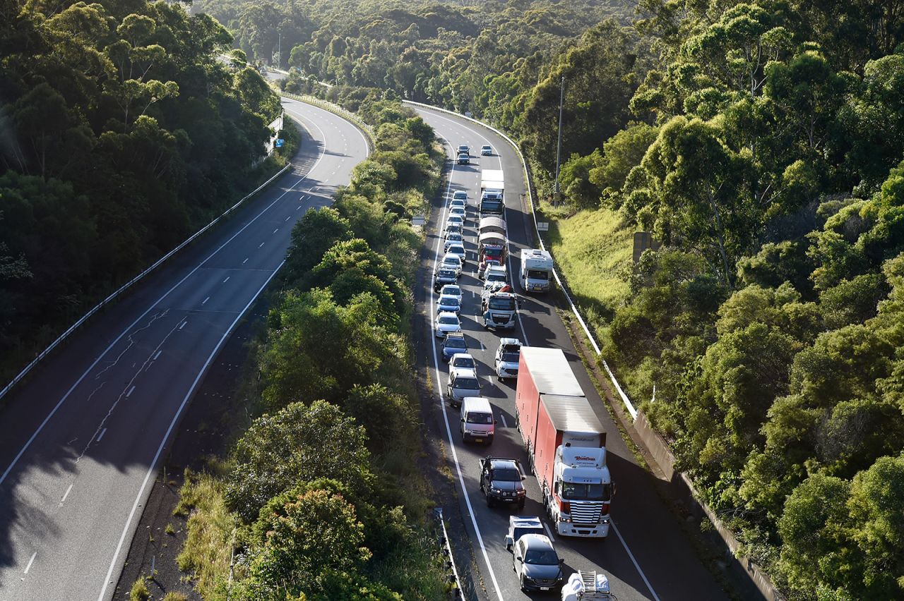 Traffic at the Queensland border in Australia on December 13, as the state opens its borders to fully vaccinated domestic travelers for the first time in months.