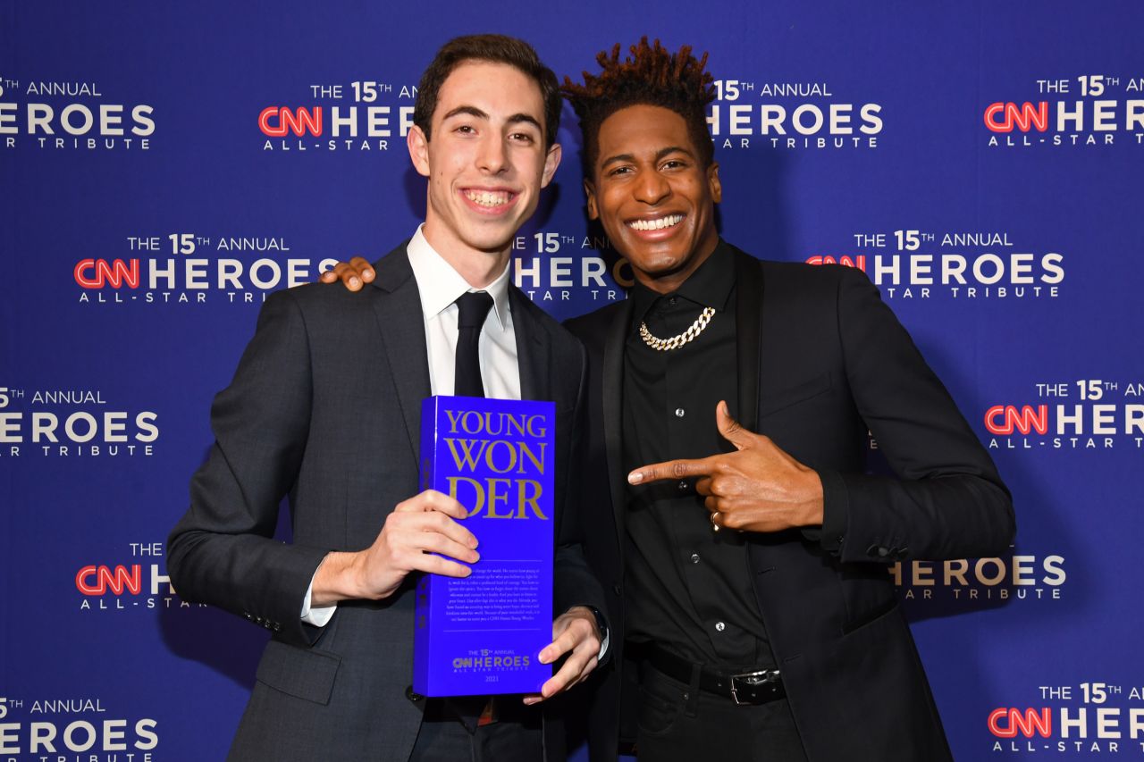 2021 Young Wonder Jordan Mittler poses with Jon Batiste backstage. Mittler, who is 17 years old, realized there were senior citizens needing help acclimating to the world of technology. So, at 12, he decided to find and teach those who wanted to learn. That was the start of Mittler Senior Technology.