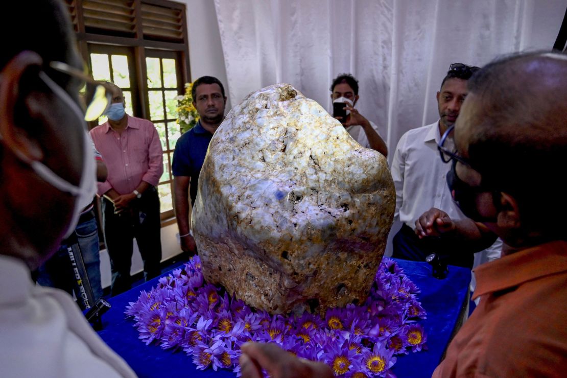 The stone on display in Horana, outside the Sri Lankan capital of Colombo.