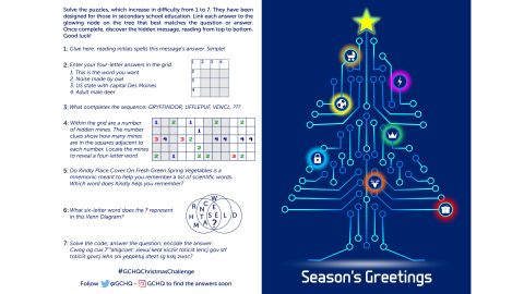 The card's brainteaser is aimed at aspiring young spies.