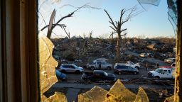 A general view from a bedroom window inside the home of the Cato family after a devastating outbreak of tornadoes ripped through several U.S. states in Mayfield, Kentucky, U.S. December 12, 2021. 
