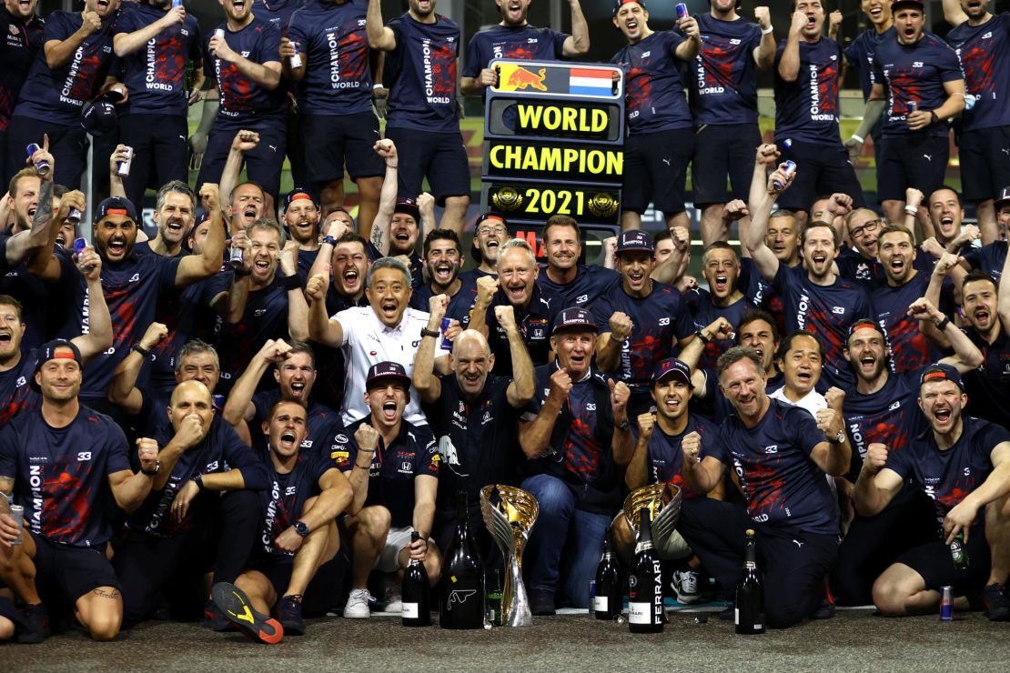 Verstappen celebrates with his team after the Abu Dhabi Grand Prix.