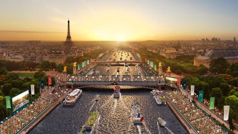 Rendering of the Paris 2024 opening ceremony on the Seine river.
