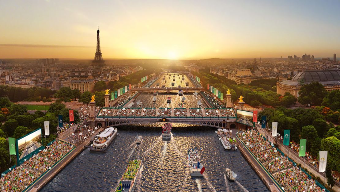 Rendering of the Paris 2024 opening ceremony on the Seine river.