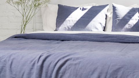 AmourLinen Blue Linen Sheets Set