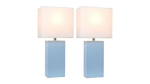 Elegant Designs Modern Leather Table Lamps in Periwinkle with Fabric Shades