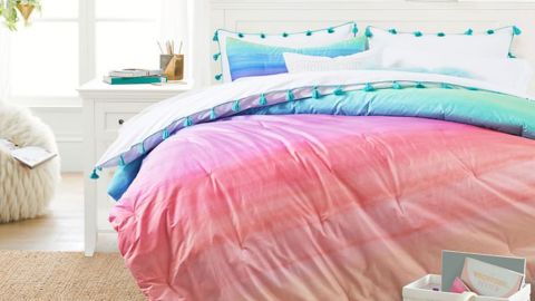 Pottery Teenagers Watercolor Rainbow Ombre Comforter & Sham