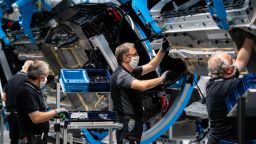 SINDELFINGEN, GERMANY - SEPTEMBER 02: Workers assemble the new S-Class Mercedes-Benz passenger car at the new "Factory 56" assembly line at the Mercedes-Benz manufacturing plant on September 2, 2020 in Sindelfingen, Germany. The luxury car is the 11th generation S-Class and is scheduled to reach dealers in November. 