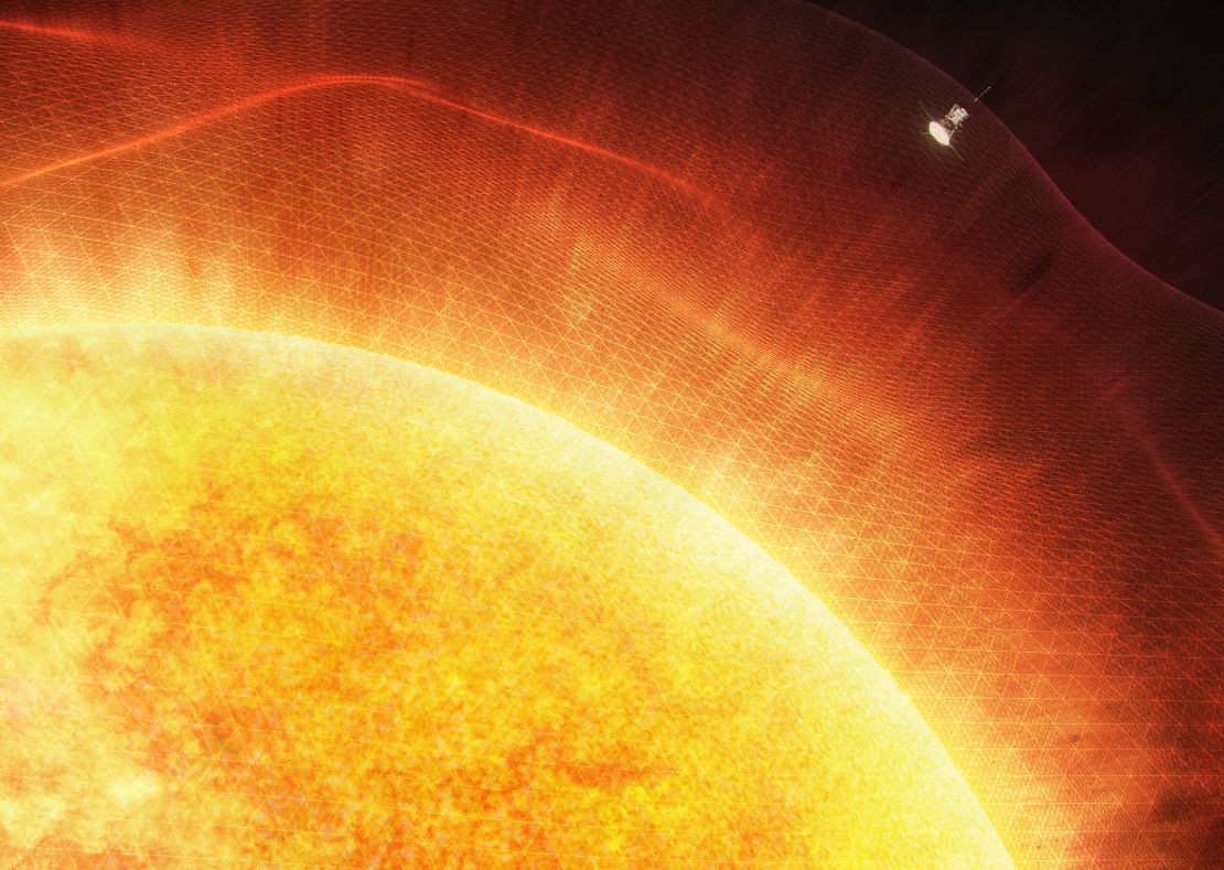 This illustration shows Parker Solar Probe reaching the outer atmosphere of the sun.