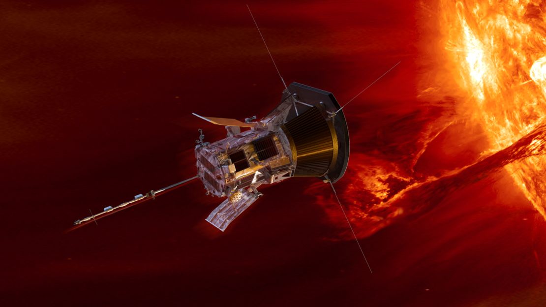 An illustration of Parker Solar Probe approaching the Sun.