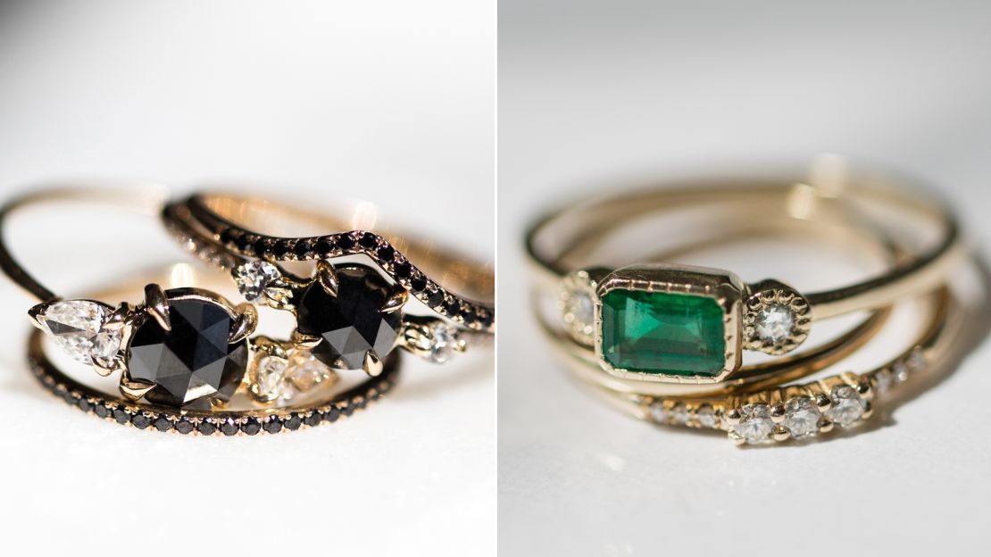 New York-based jeweler Catbird offers black diamonds, emeralds, pink and blue sapphires and pearls among its engagement rings.