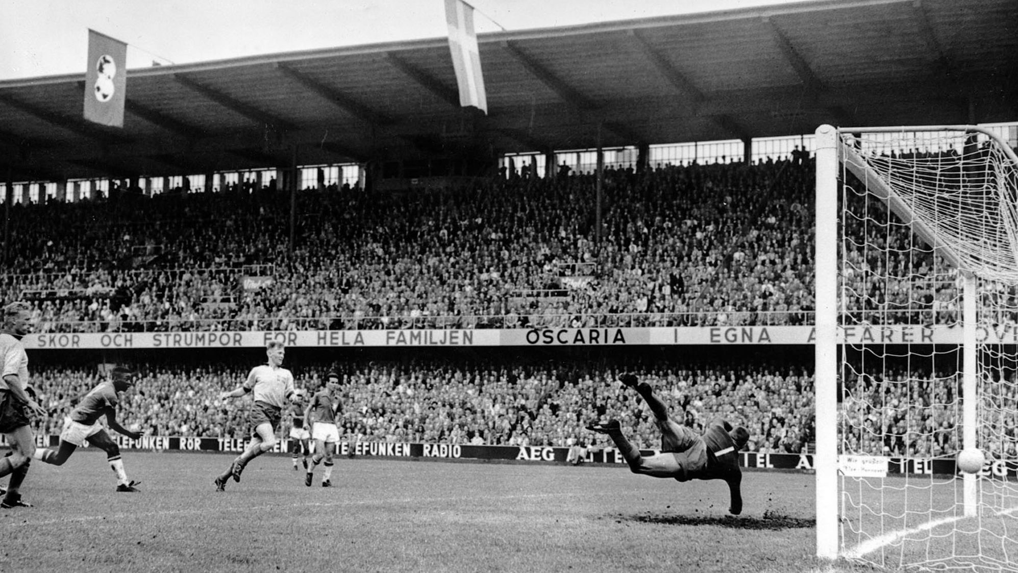 Pelé scores Brazil's third goal during the 1958 World Cup final against Sweden. Brazil won 5-2 to claim its first-ever World Cup. "When we won the World Cup, everybody knew about Brazil," he told CNN's Don Riddell many years later. "I think this was the most important thing I gave to my country because we were well known after that World Cup." 