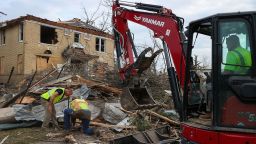 KENTUCKY, UNITED STATES - DECEMBER 14: A photo shows damage caused by tornadoes in Mayfield, Kentucky, United States on December 14, 2021. The death toll stands at 74 on Tuesday from a wave of tornadoes that hit the US state of Kentucky last week, with 100 people still missing, according to authorities. (Photo by Tayfun Coskun/Anadolu Agency via Getty Images)