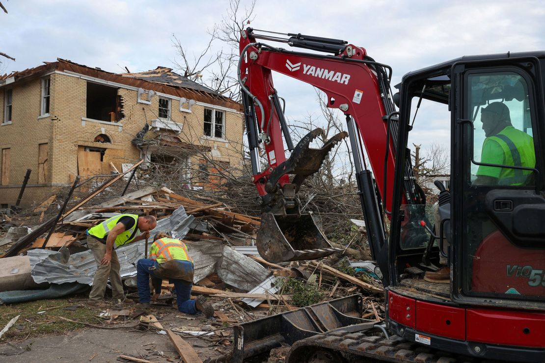 Cleanup efforts in Mayfield, Kentucky, continue following deadly storms.
