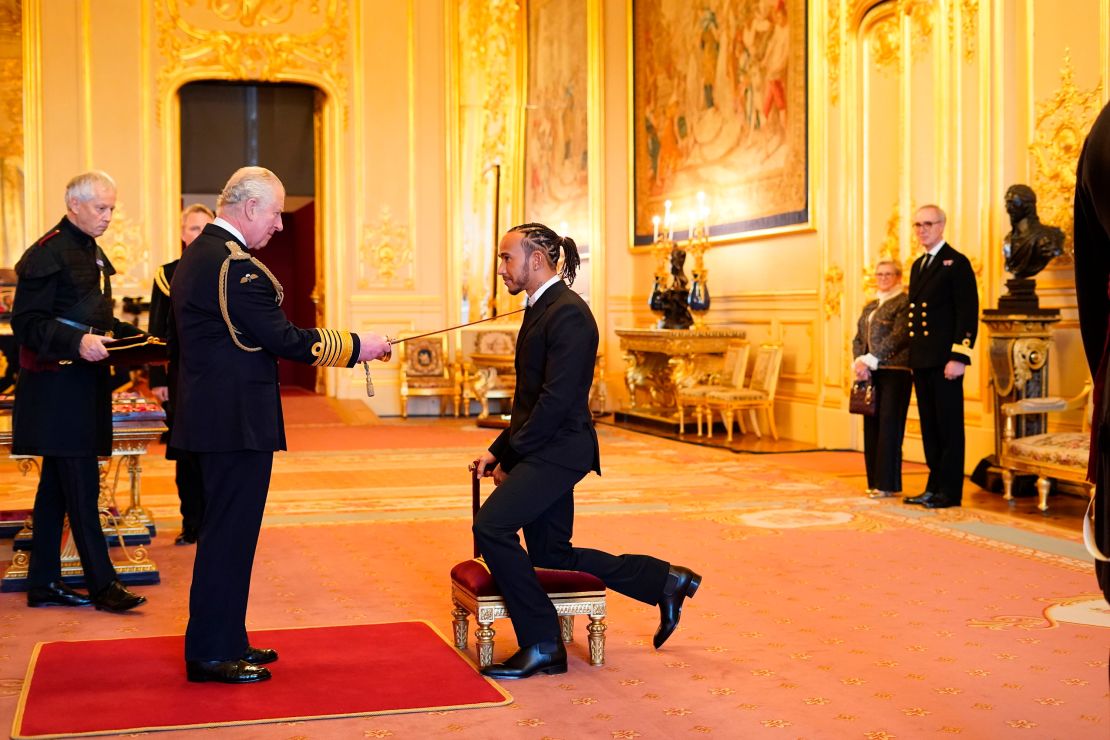 Hamilton is made a Knight Bachelor by Prince Charles.