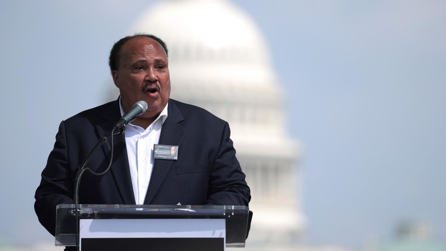 Martin Luther King III speaks during the "March On for Washington and Voting Rights" on the National Mall on August 28, 2021 in Washington, DC. 