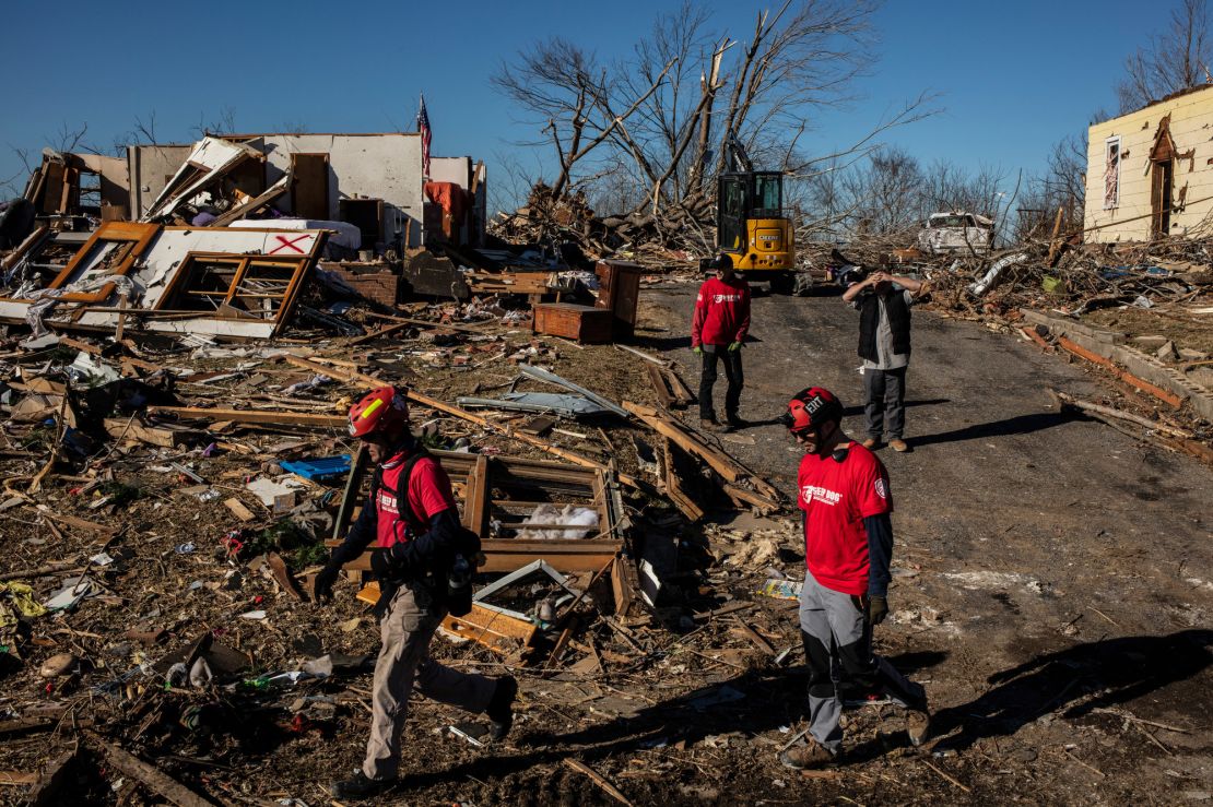 Rescue workers search for people in Dawson Springs.